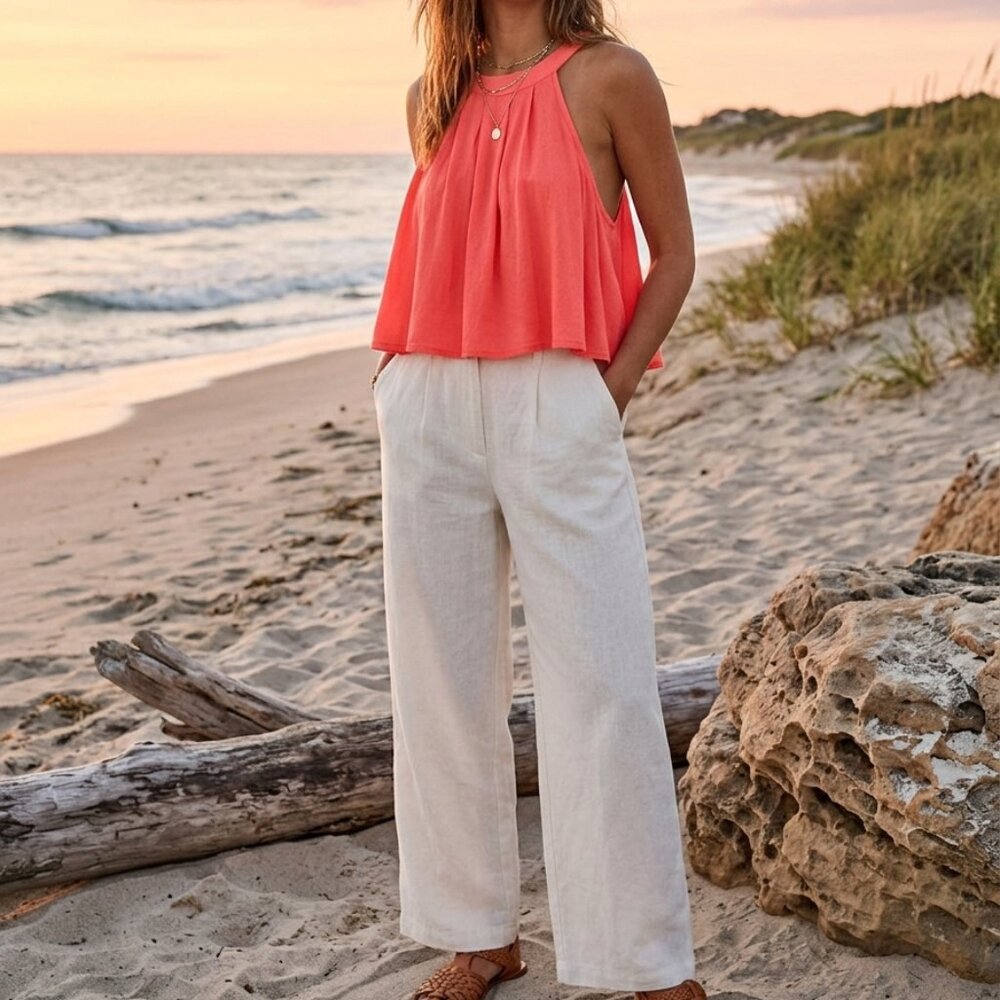 NWT She+Sky Halter Top Women's Coral Cotton Blend Crop Top Sz Small Y2K Boho